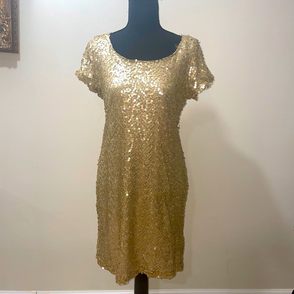 slim fit dress slacks Reagan Fitted Sequin Dress - Gold Metallic Treasure Box Sequin Knit – The  Islands main image 1
